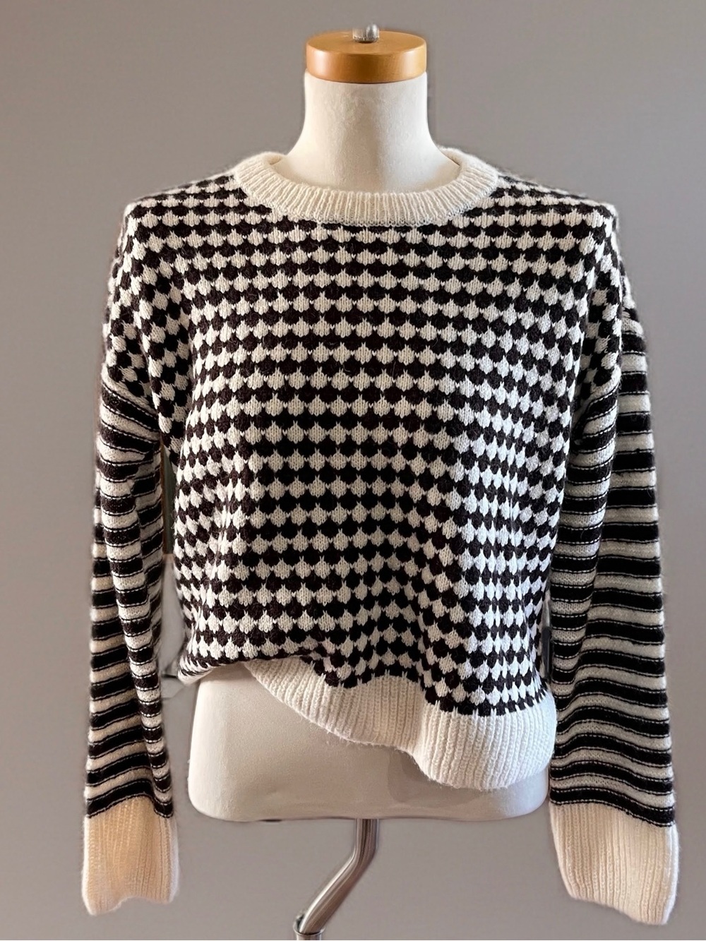 Madewell Espresso and Cream Geometric Crewneck Sweater